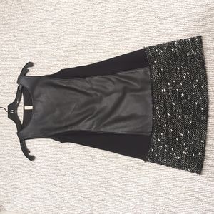 Black sleeveless leather detail dress